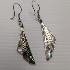 Vintage Taxco Silver and Abalone Shell Fan Earrings
